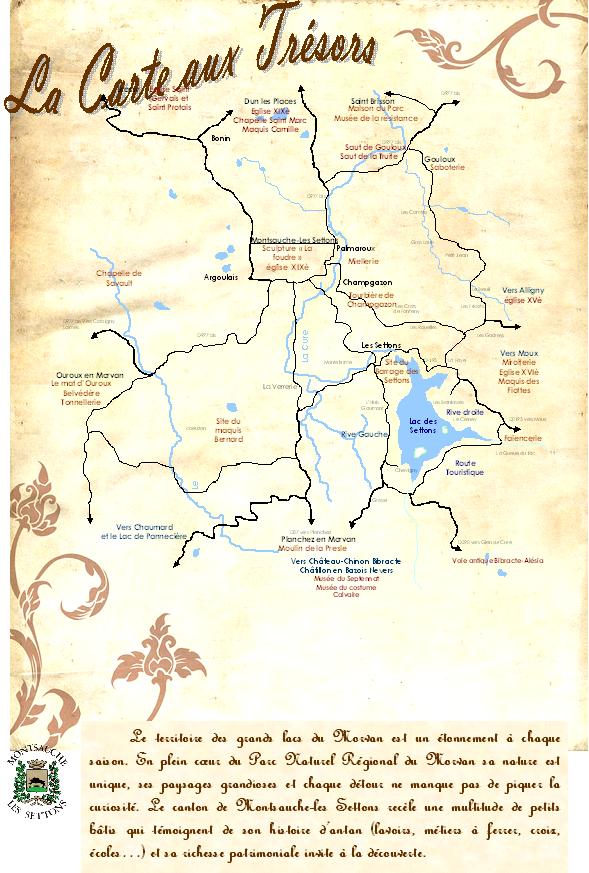 Carte du territoire des grands lacs du Morvan